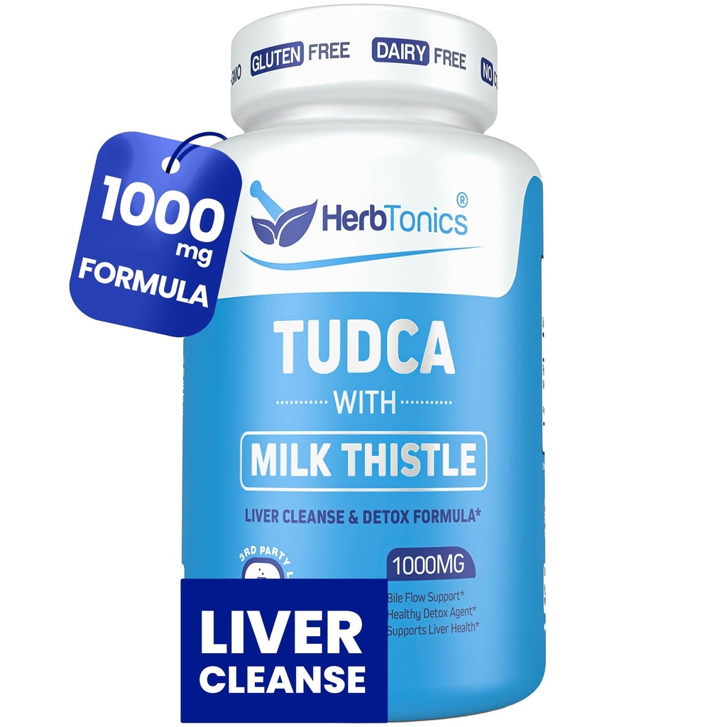 Herbtonics TUDCA 1000mg Liver Detox & Gallblader Support - Melk Thistle & Pterostilbene Forbedret Bile Salt for Liver Cleanse, Sunn Bile Flow og Digestive Helse (60 Vegan Capsules)