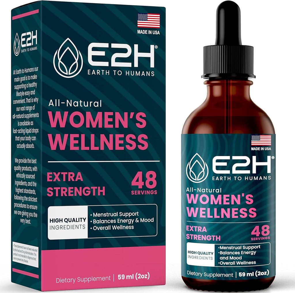 E2H alle naturlige kvinners velvære, hormonbalanse og PMS Relief med svart cohosh, Dong Quai og lakris rot for varm flash relief - 2 Fl Oz