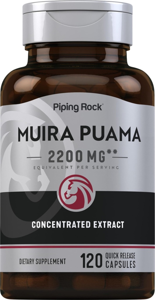 Piping Rock Muira Puama Root Ekstract 2200 mg | 120 kapsler | for menn og kvinner | Ikke GMO, Glutenfri Supplement