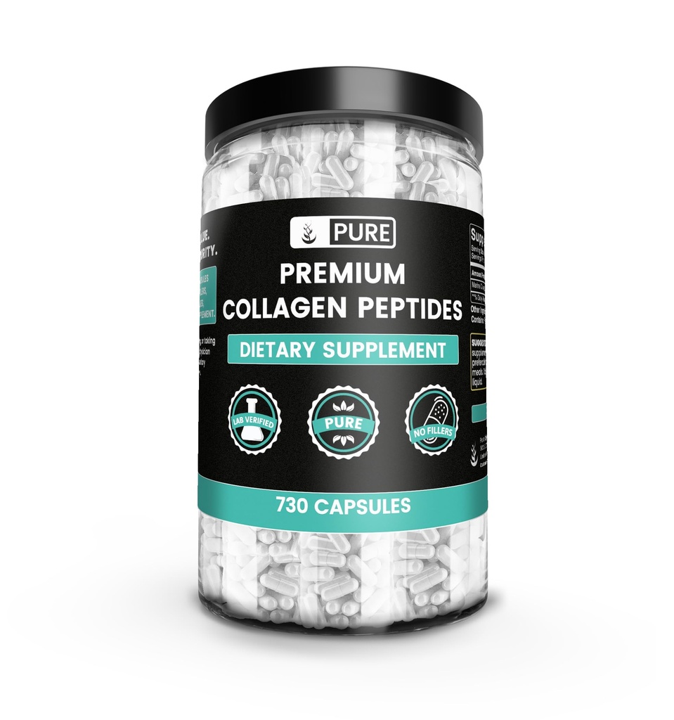 Rene opprinnelige ingredienser Collagen Peptider (730 kapsler) Ingen magnesium eller ris fyllstoffer, alltid ren, Lab verifisert