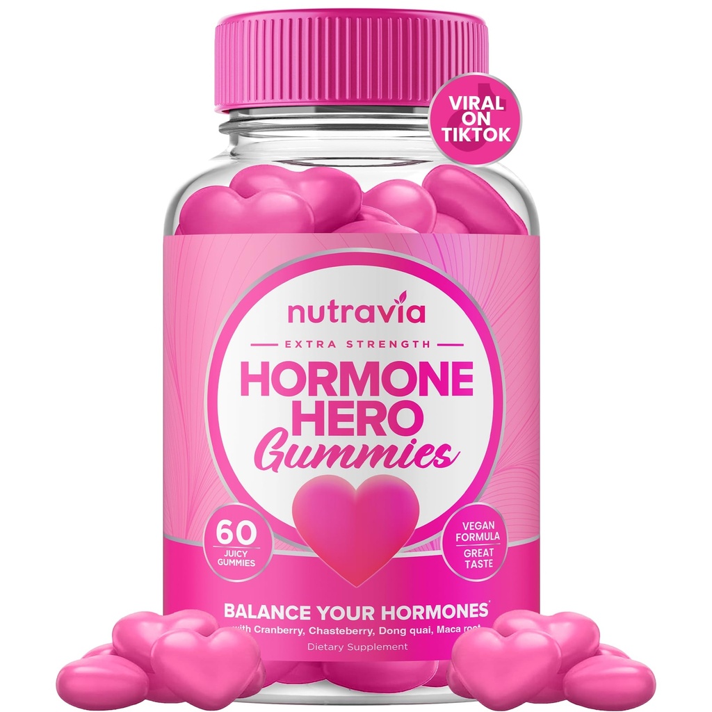 Hormon Balance For Kvinner Gummier + PMS Relief Supplement - støtter Mood Swings, Klar hud, Redusert Kramper og Bloating - Hormonal PMS Gummies PCOS Vitamin med Cranberry, Dong Quai (60 Gummies)