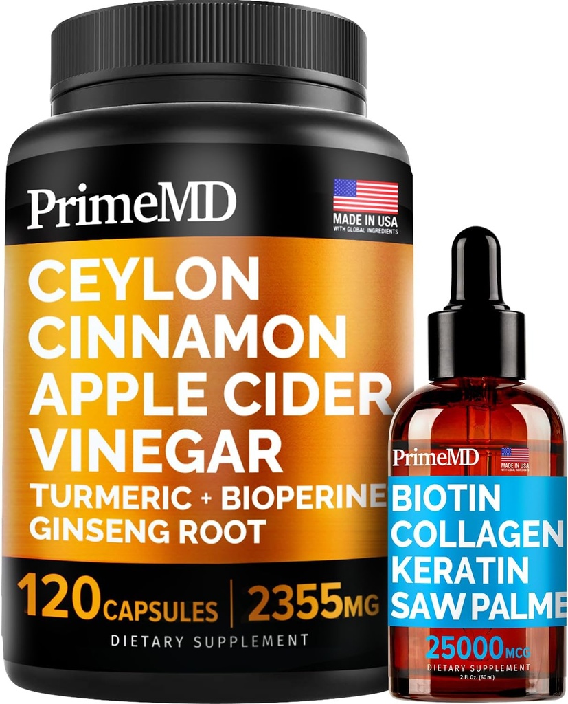 4-i-1 flytende biotin kollagen keratin så Palmetto Drops (2 fl oz - 1 pakke) & 5-i-1 ceylon cinnamon w türmeric & Ginseng Root (120ct) Bundle - hår, hud, negler, og immunstøtte Supplement