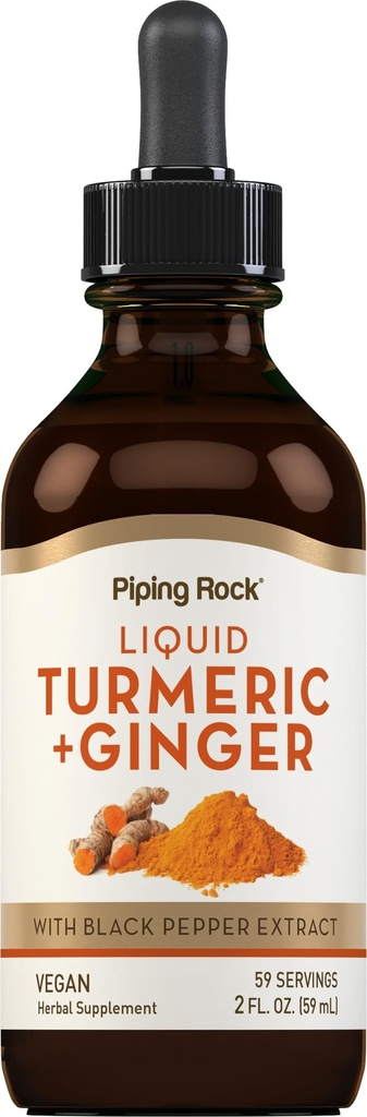 Piping Rock Turmeric og Ginger flytende dråper | 2 Fl Oz | Tinkture Supplement med svart pepper ekstrakt | Vegansk, ikke-GMO, Glutenfri