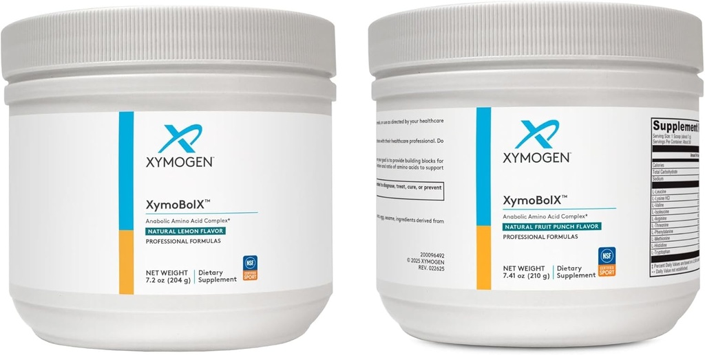 XYMOGEN XymBolX Frukt Punch og sitron Flavor Bundle - BCAA pulver for å fremme muskelgjenvinning med L Arginine, L Leucine, L Metionin + L Tryptophan (2 flasker, 7,20z Hver)