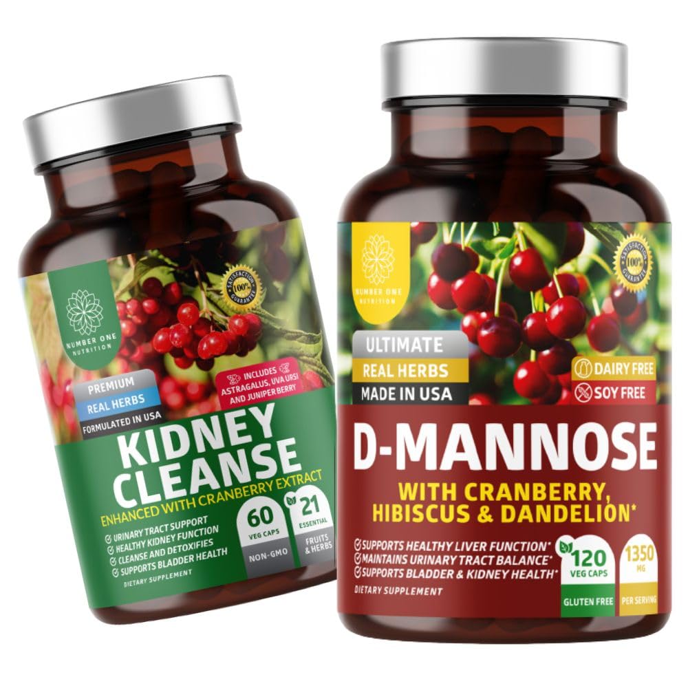 Nr. 1 ernæring N1N Premium D-Mannose [1350mg] med Cranberry & Hibiscus og nynorsk renser [21 Potent urter] med Cranberry Extract, Astragalus, Uva Ursi, 2 pakke Bundle