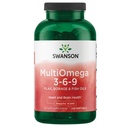 Swanson MultiOmega 3-6-9 - Ikke-GMO Flax, Borage og fiskeoljekapsler - essensielle fettsyrer som støtter kardiovaskulær helse og hjerne helse - (220 Softgels, 2400mg servering)
