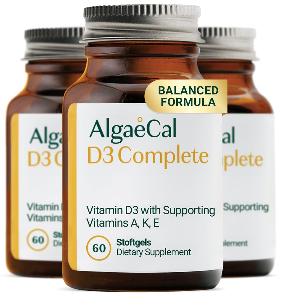 ALGAECAL 4-i-1 vitamin D3 K2 Komplett - ADK vitamin Supplement, forbedret immunstøtte og bein helse med D3 K2, A, & E - hele kroppens velvære og bein styrke, 60 Easy-Swallow Softgels