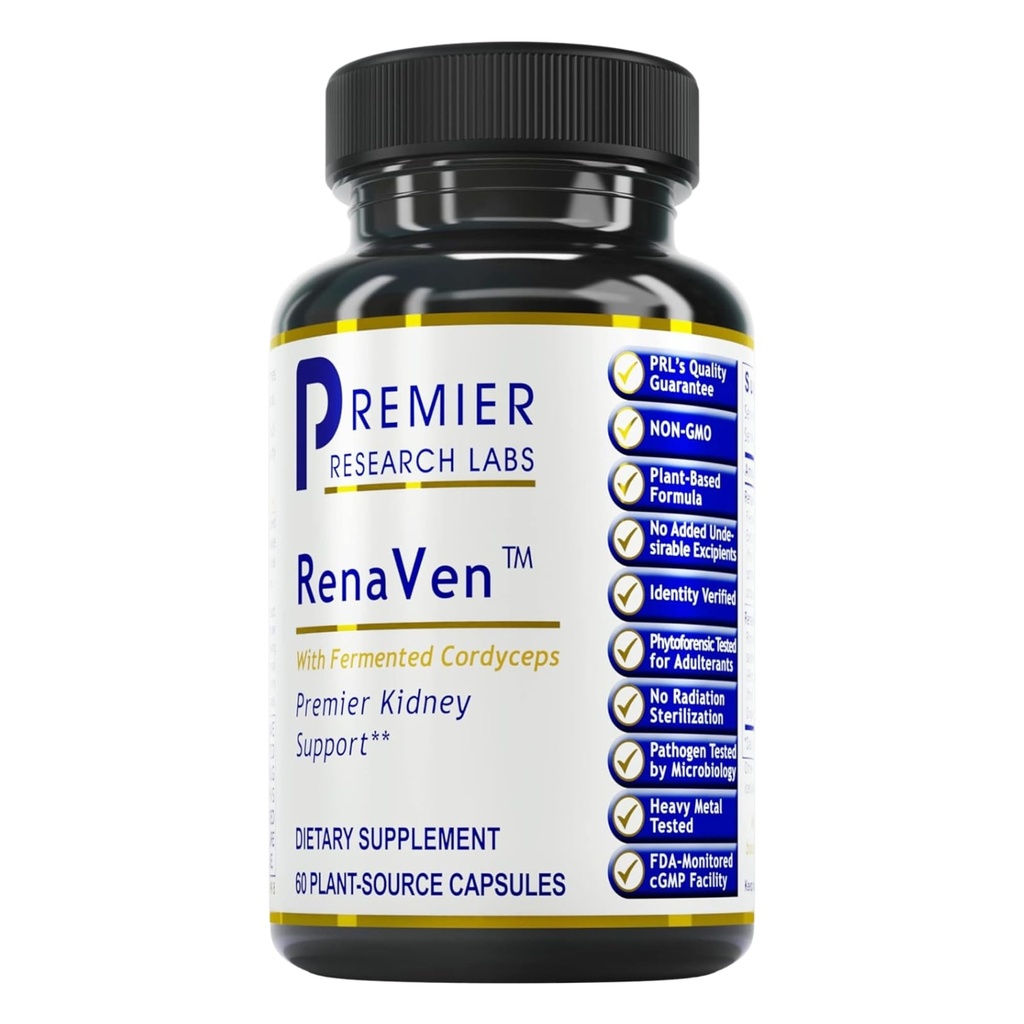 Premier Research Labs RenaVen - Premier Nurnal Support for Nurnal Cleanse Detox og Repair | Forbedre Nurnal funksjon og urin støtte med gjæret Cordyceps - 60 Plantekildekapsler