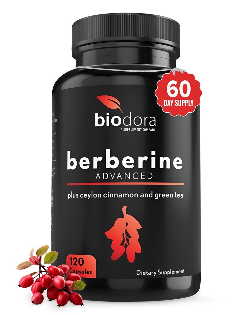 Berberine Advanced Plus med 1200 mg Berberine - 100mg Ceylon kanel og 100mg grønn te ekstrakt - 1400mg per dose -120 kapsler - 60 dagers forsyning - støtter immun- og kardiovaskulær