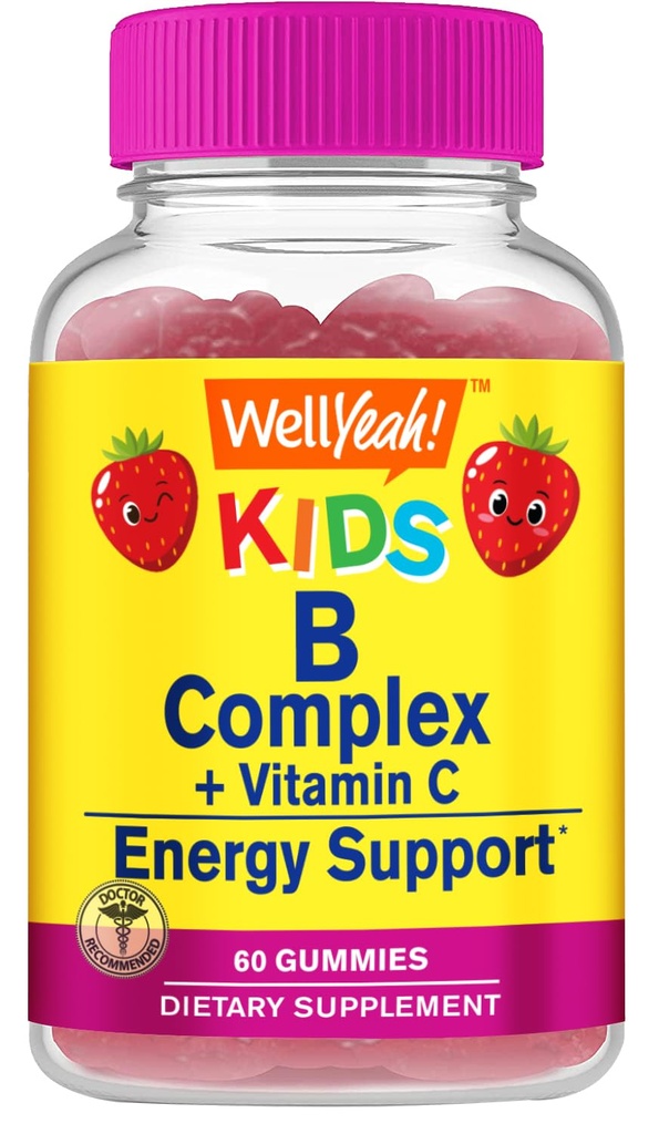 Vel Ja B Komplekse Gummies for barn - med vitamin C, Niacin, vitamin B6, Folinsyre, vitamin B12, Biotin og pantotensyre - 2 måneders forsyning - Strawberry Flavor - Ikke GMO, Glutenfri - 60 Gummies