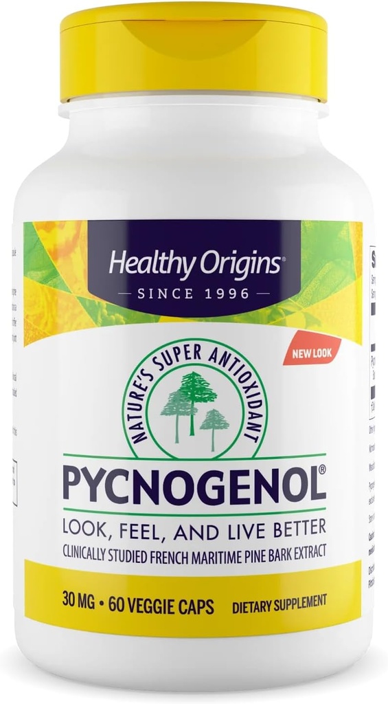 Sunn Origins Pycnogenol 30 mg (Naturens Super Antioksidant, Ikke-GMO, Glutenfri, Cardiovaskulær støtte), 60 Veggie Caps