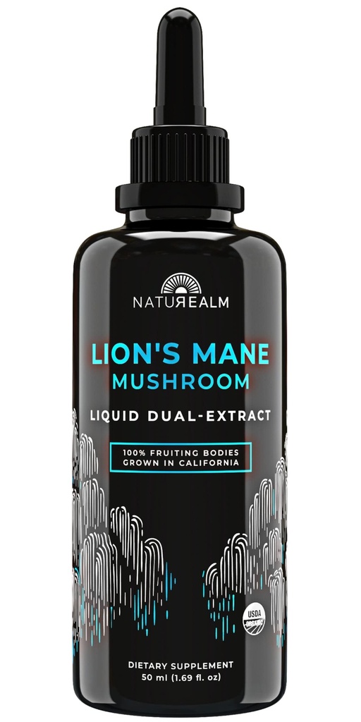 Naturalm Lion's Mane Mushroom Væske Tinktur Supplement - Fokus, Minne & Hjerne Helse, Vegansk, Ikke-GMO - Økologiske fruktstoffer, 1 måneds forsyning