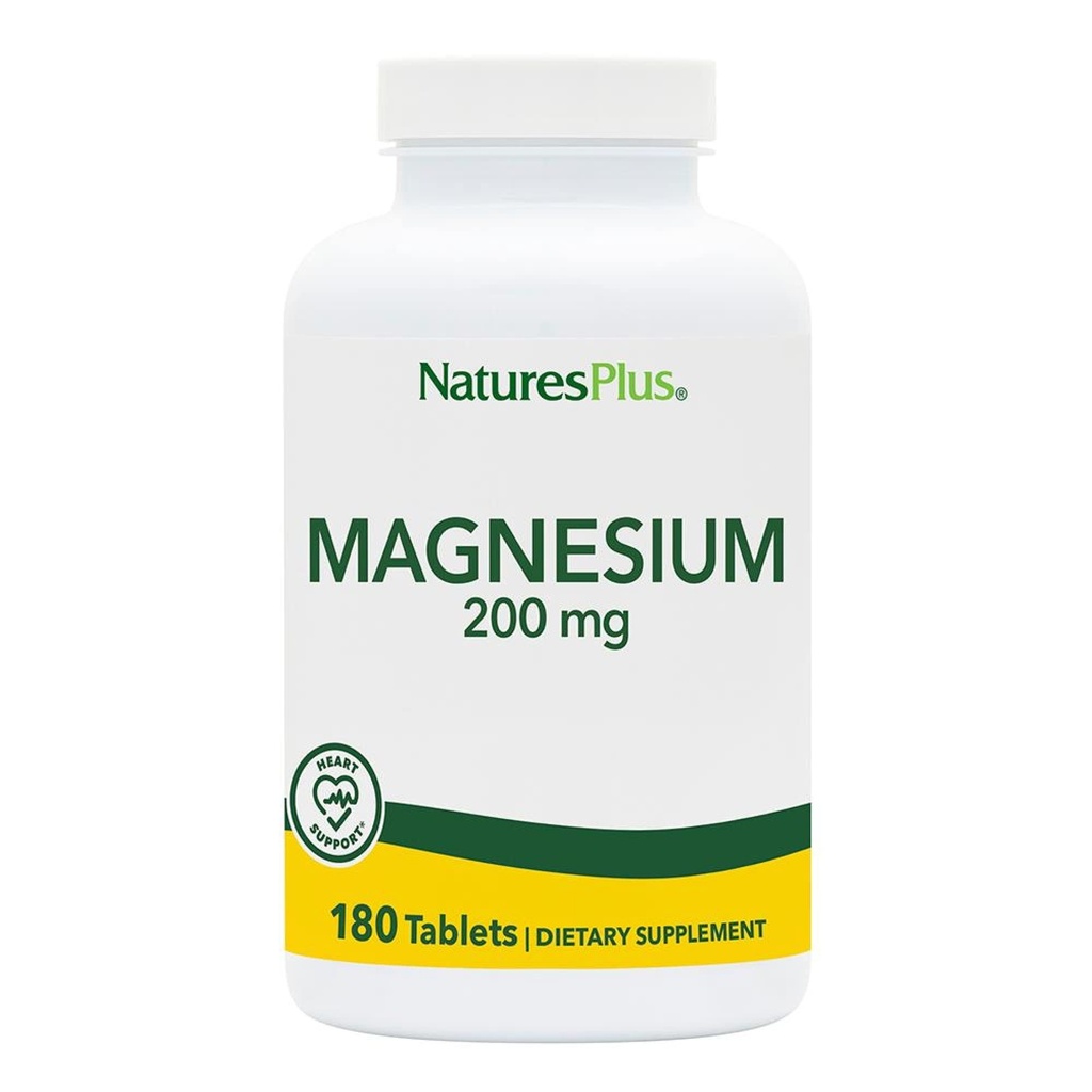 NaturesPlus Magnesium - 200 mg, 180 tabletter - Vegetarisk, Glutenfri - 180 Serveringer
