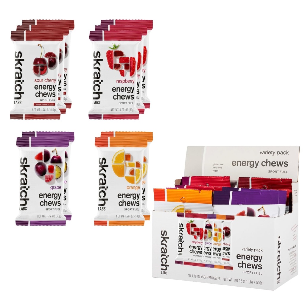 Skratch Labs Energi Chews | Gummier for løp, sykling og sport Preformance | Gel Alternative | Variety Pack (10 Pack) | Glutenfri, Vegansk