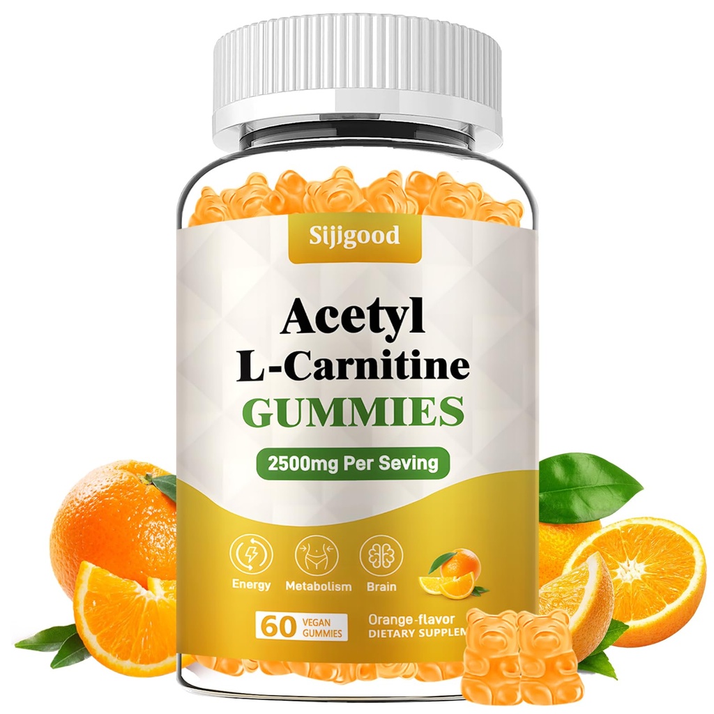 Acetyl L-karnitin Supplement, Naturlig ernæringstilskudd for å øke energi, immunitet, Vegan, Orange Flavor, 60 greve