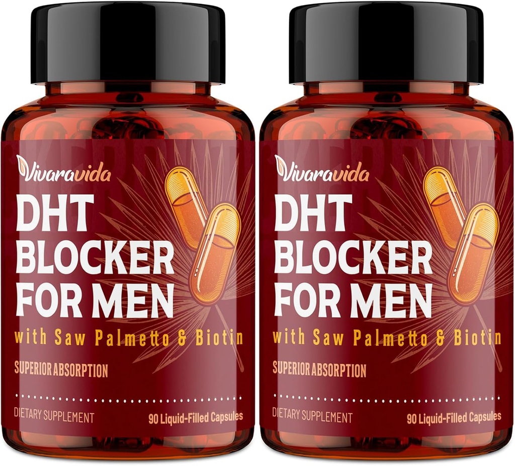 DHT Blocker for menn | Hårvekst Supplement med sått Palmetto & Biotin - Hårvekstvitaminer - Hårvekst - Naturlig hårtap Kosttilskudd Væskefylde - proprietær urteblandinger (180 kapsler)