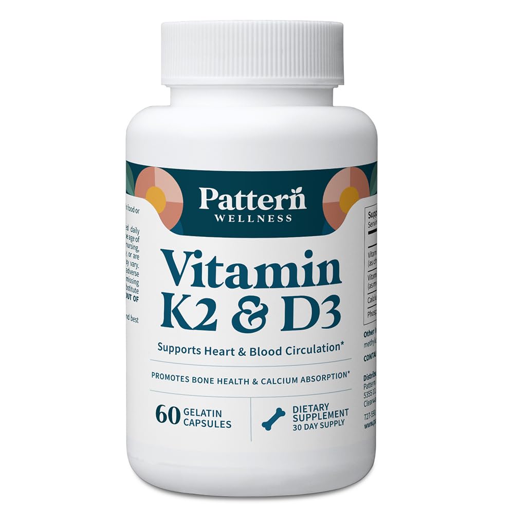 Mønster wellness vitamin K2 & D3 Supplement med kalsium – Bone helse, sirkulerende velvære og immun støtte - ikke-GMO - 60 kapsler