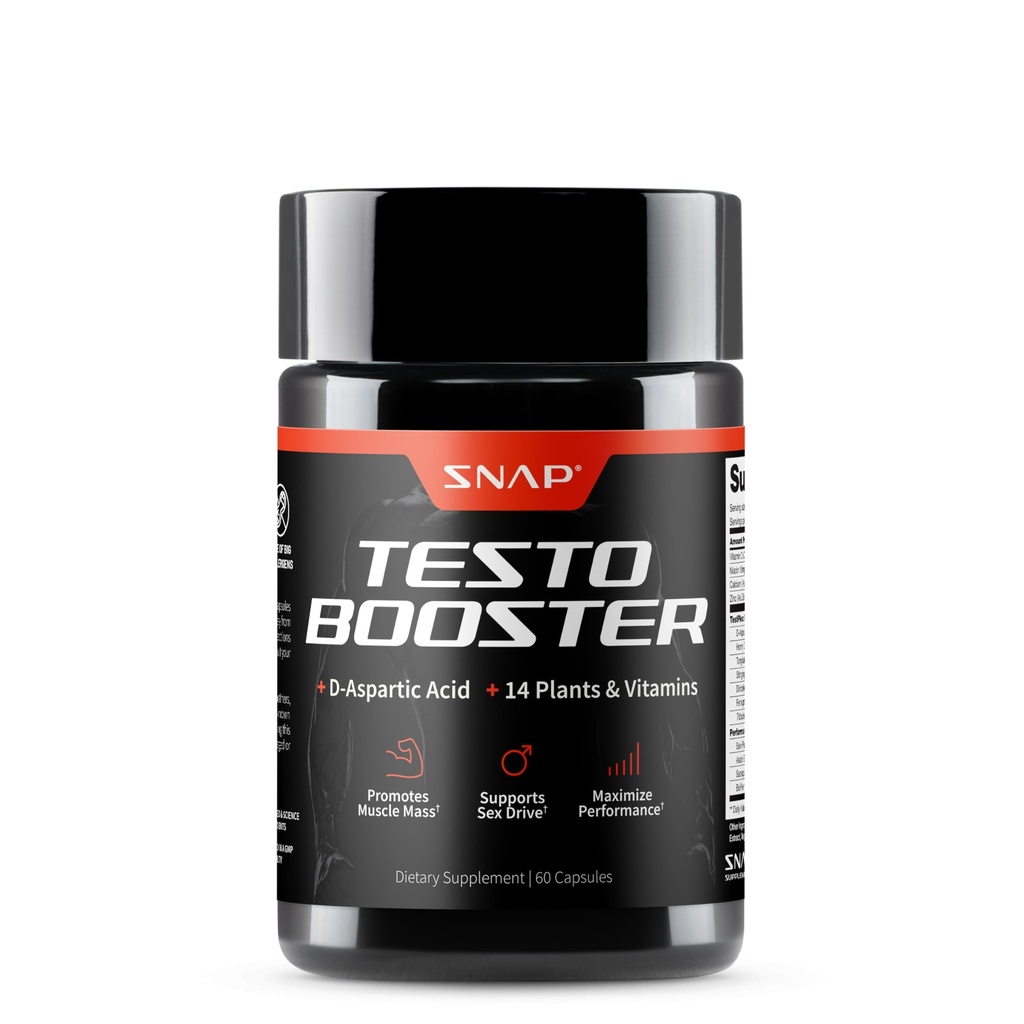 Snap Supplements Testosteron Booster for menn - fremmer muskelvekst, øker for menn, forsterker naturlig energi, utholdenhet og styrke, 60 kapsler