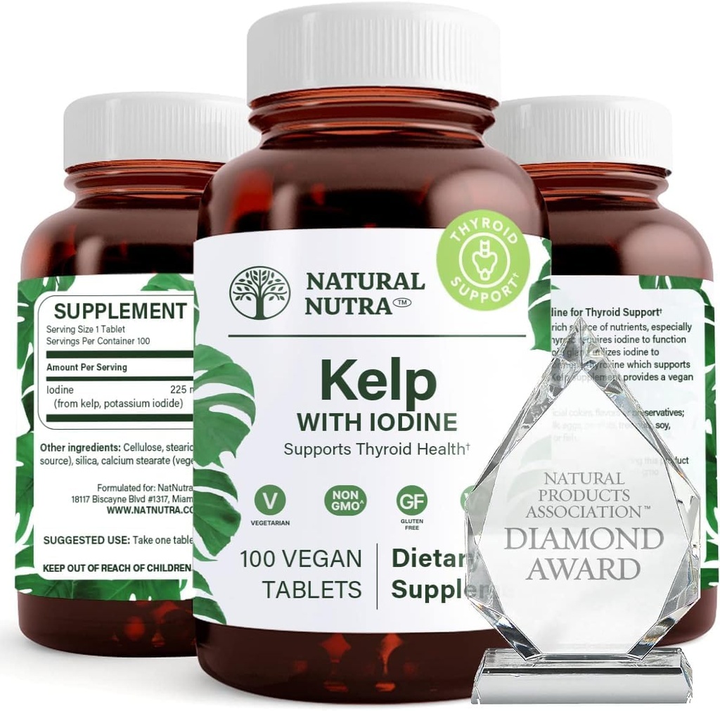 Naturlig Nutra Kelp Iodine Thyroid støtte Supplement, styrker immunsystemet, og regulerer metabolisme, Vegan Sea Kelp, Non GMO, Atlantic Sourceed Seaweed Extract, 225mg, 100 tabletter