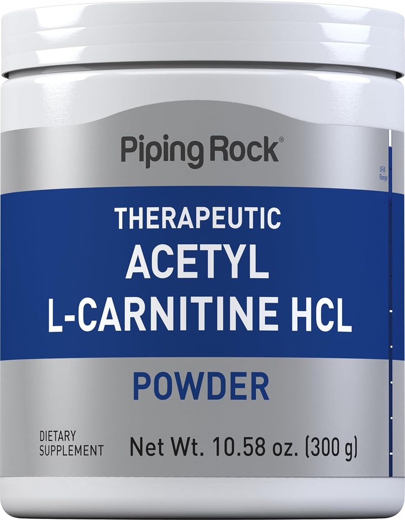 Piping Rock Acetyl L-karnitin pulver | 300g | Alcar HCL Supplement | Ikke-GMO, Glutenfri
