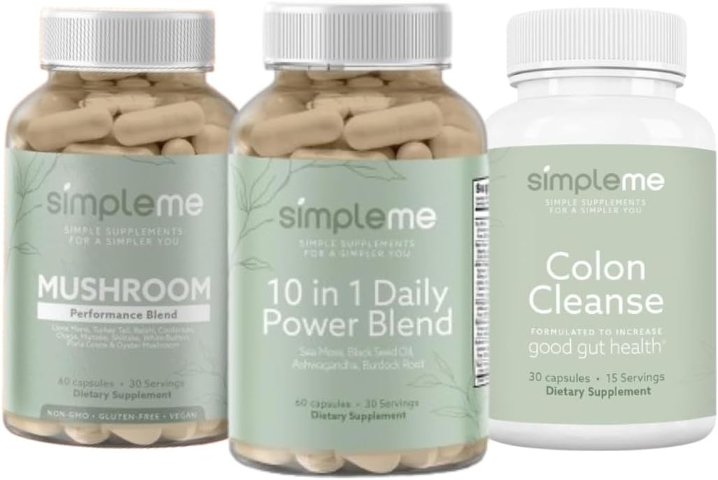 SIMPLEME Sea Moss Capsules 10 i 1 Strømblanding og Colon rengjøring Detox og Multi-Mushroom Supplement Bundle å forbedre immunhelse