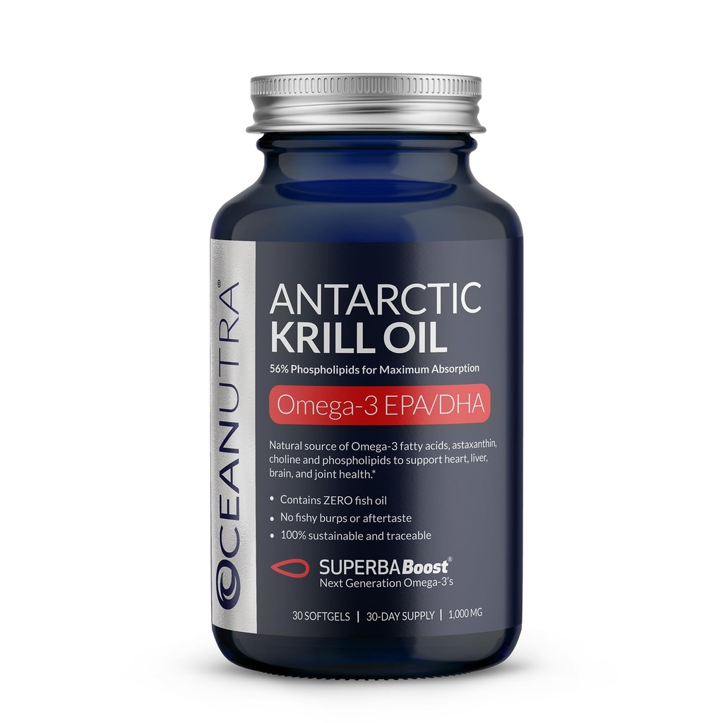100% ren krillolje 1000 mg, Omega 3, Høyeste konsentrasjon 56% Fosfolipider, Choline & Astaxanthin, bærekraftig Antarktis SuperbaBoost, DHA, EPA, hjerte, hjerne, øye og hudpleie, Ingen fiskeolje