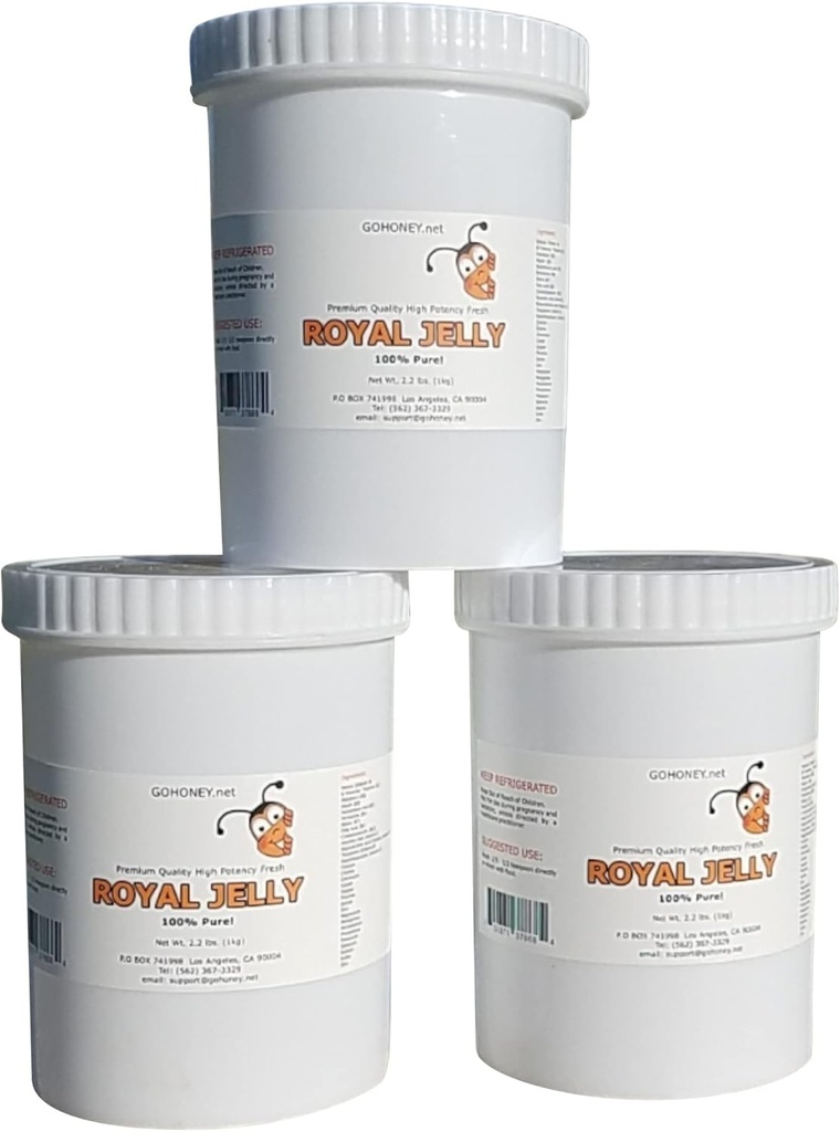 Royal Jelly Organic – Ufiltrert rå Royal Jelly Energy Supplement for menn og kvinner – Immunstøtte Supplement med Retinol, vitamin B, Biotin, Niacin, – 3x2,2 Lbs, plast Jar
