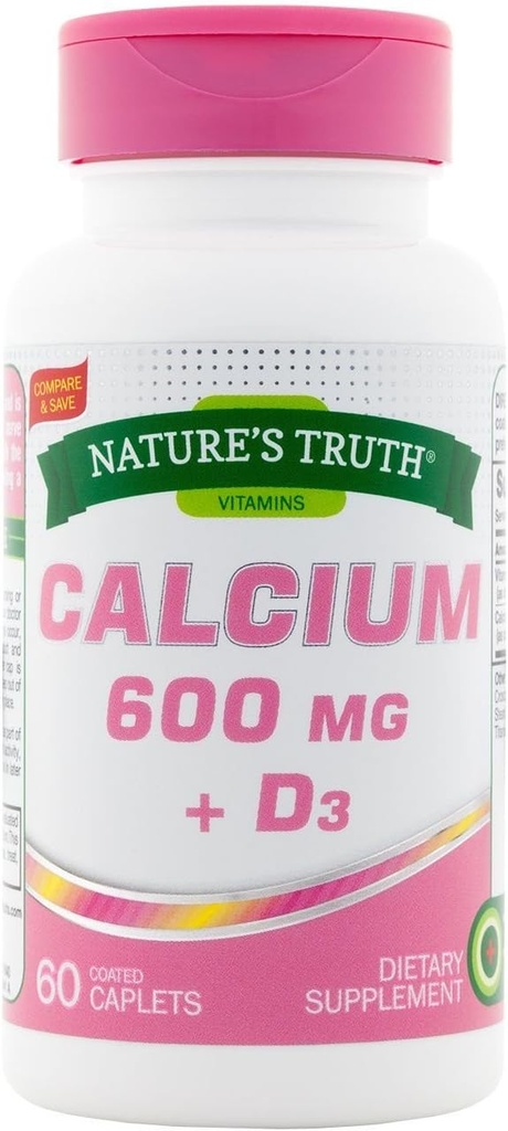 Naturens sannhet kalsium 600 mg + D3-60 belagte kapler, pakke med 2