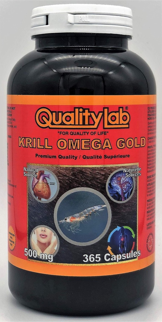 Krill olje Omega gull 500 mg 365 kapsler (made i Canada)