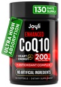 Høy absorpsjon CoQ10 200MG - Co Q10, 200mg Softgels for hjerte helse og energi produksjon - Forbedret Co Q 10 Supplement med antioksidanter og flaxfrøolje - CoQ10 200 mg Per Servering
