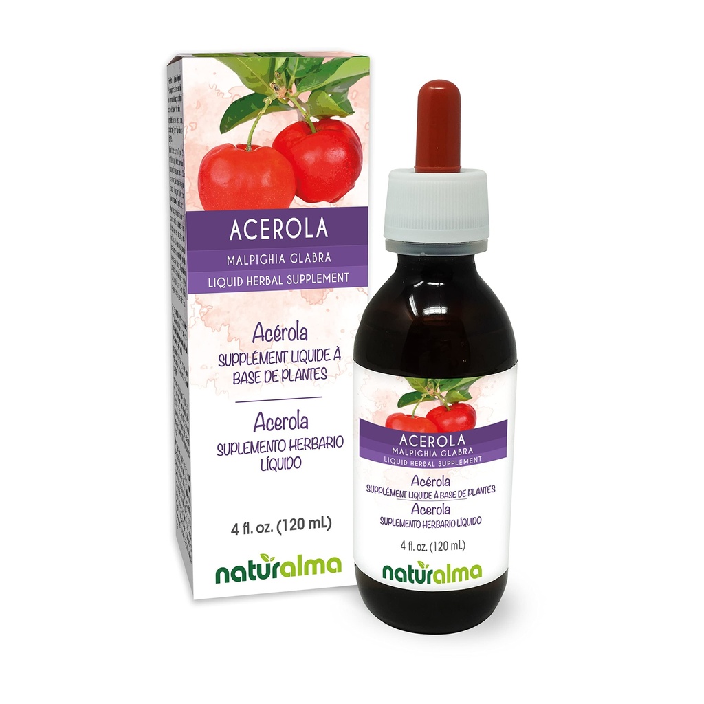 Naturalma Acerola (Malpighia glabra) Frukt alkoholfri tinktur - rik på vitamin C - 4 fl oz flytende ekstrakt i dråper - Herbal Supplement - Vegan