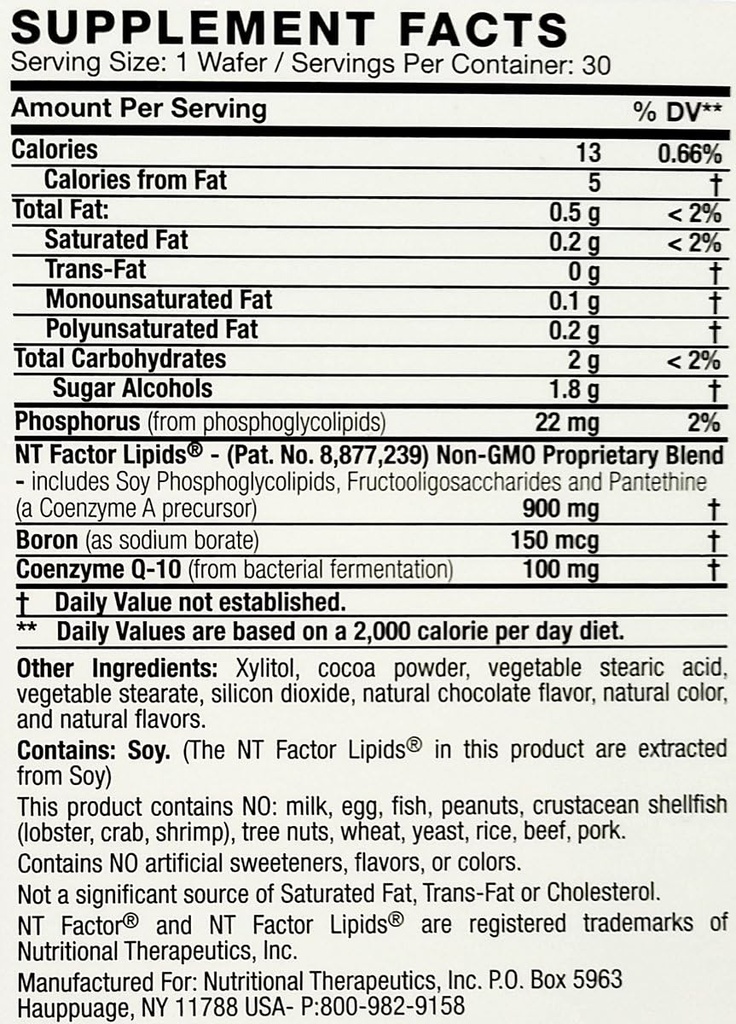Ernæringsbehandlinger - NT Factor with CoQ10 100 MG 30 Chewable Wafers sjokolade