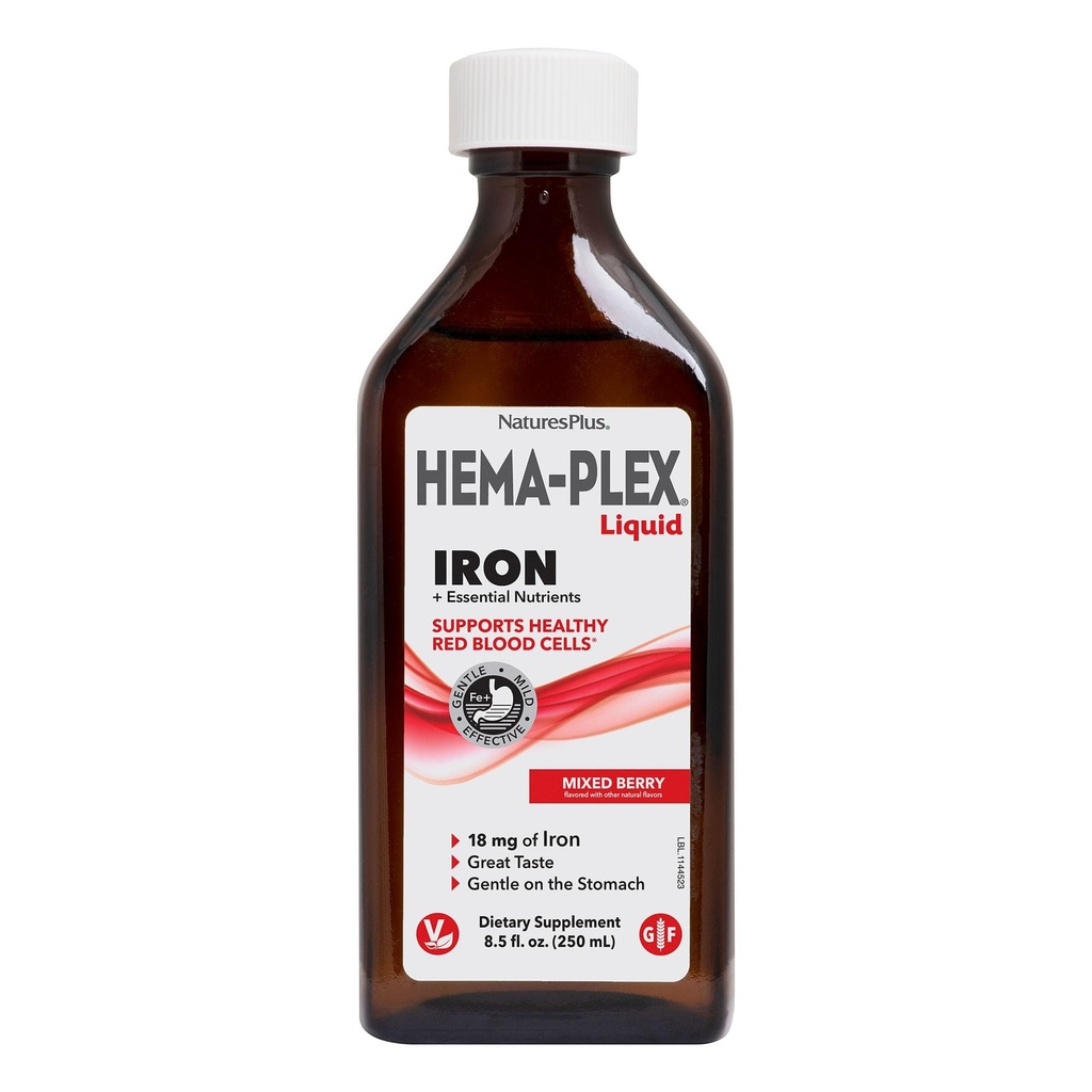 NaturesPlus Hema-Plex flytende jern, blandet Berry - 8,5 oz - jern og essensielle næringsstoffer - Vegan, Glutenfri - 25 Services