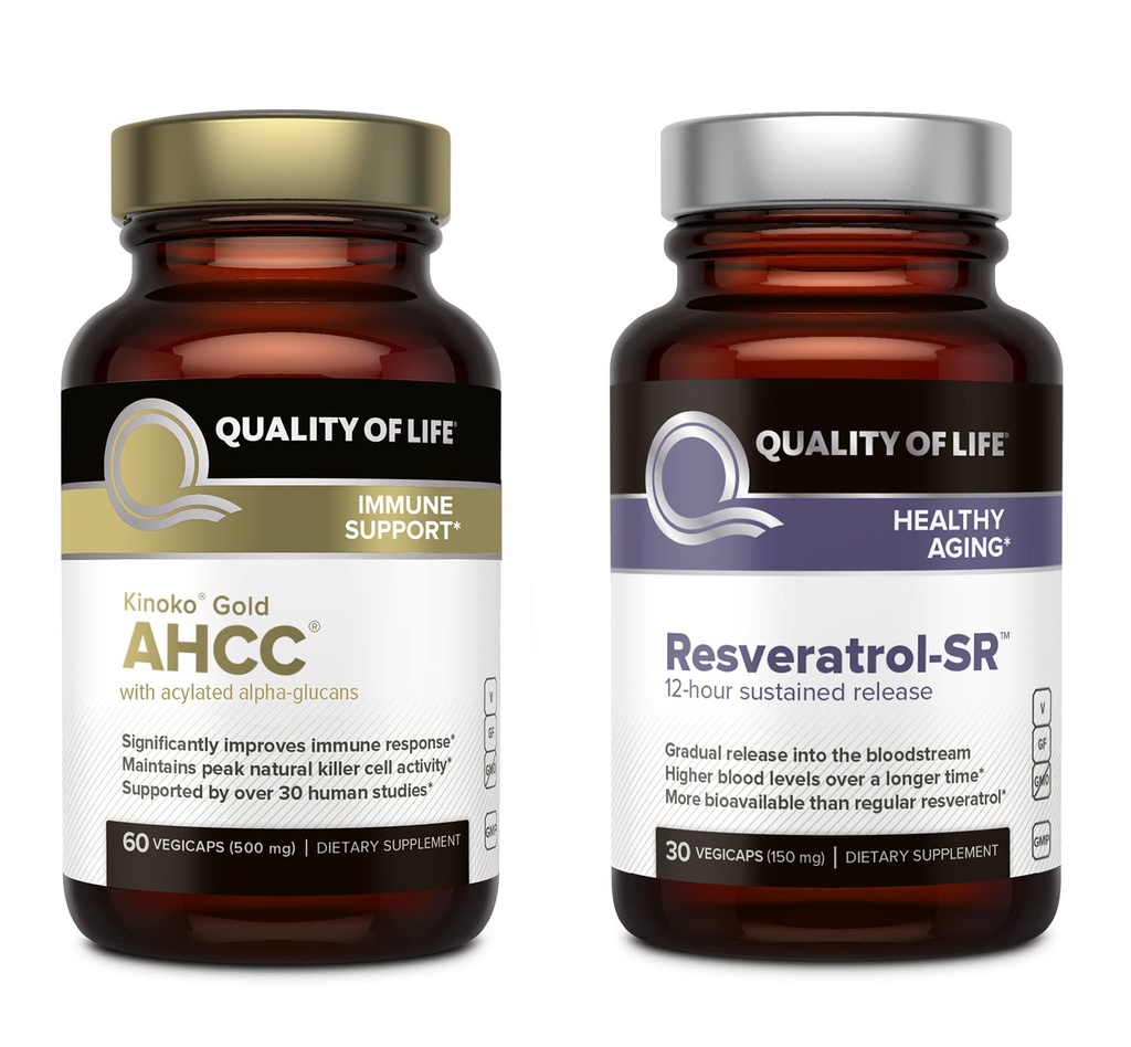 Livskvalitet funksjoner Kinoko Gold AHCC og Resveratrol SR-frigjøring Formula - Immun, Sunn Aging Bundle