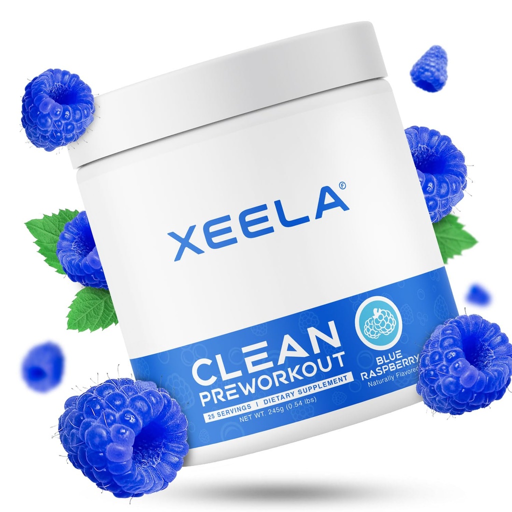 XEELA pre trening pulver - ren og testet - Jitter gratis, trygt og naturlig - øke termogen energi, fokus og utholdenhet w / kreatin, organisk koffein og plantebasert citrullin (blå bringebær)