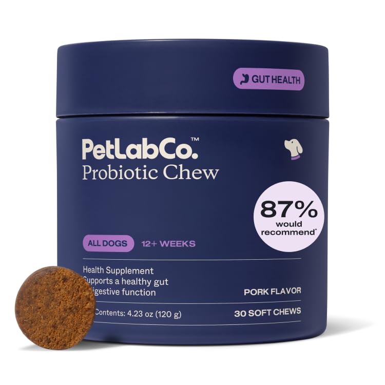 PetLab Co. Probiotika for hunder, støtte Gut Helse, Av og til diarrea, Digestive Helse og sesongallergier - Pork Flavor - 30 Soft Chews - Emballasje May Vary