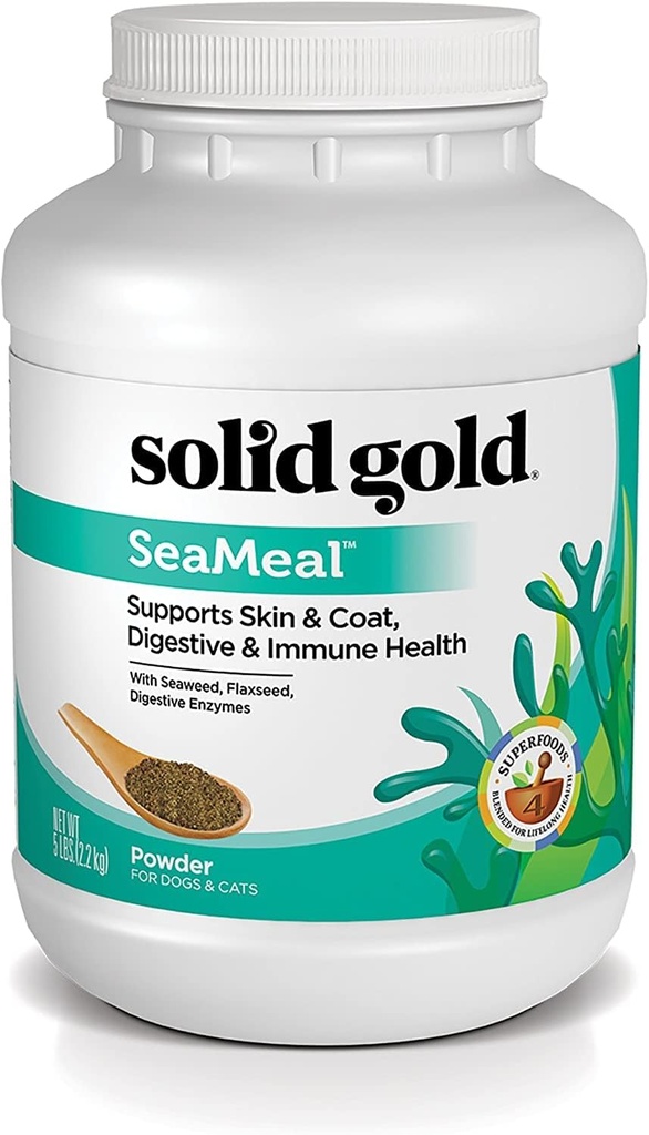 Solid Gold Cat & Dog Multivitamin pulver - Kelp pulver, Omega 3 & vitaminer for tann, Digestive, Immune, Hud og Coat Helse - Multi vitamin for hunder og katter - Cat & Hunde Mattilskudd - 5lb