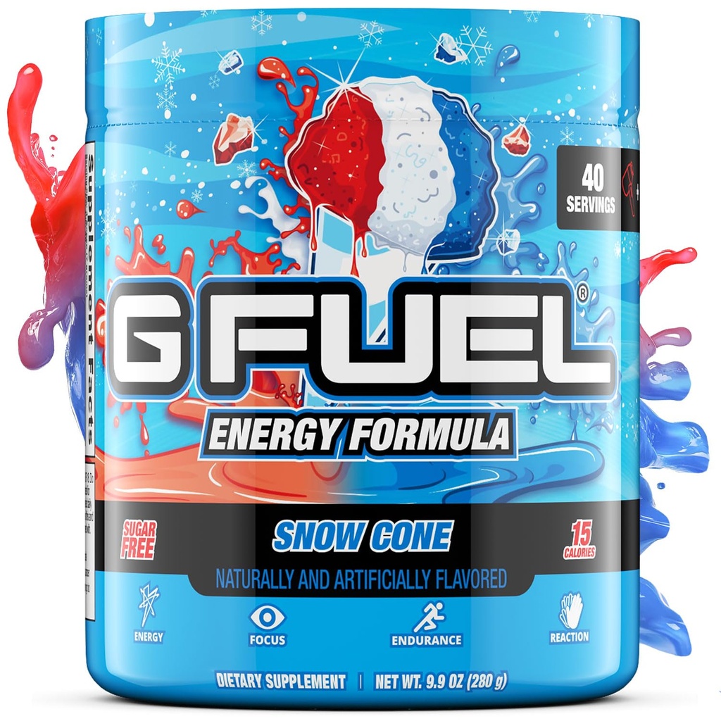 G Drivstoff snø kone energi drikke pulver, pre trening koffein blanding for spill, sukker gratis fokus amino, vitamin + antioksidanter, 9.9oz (Snow Cone, 40 serveringer)