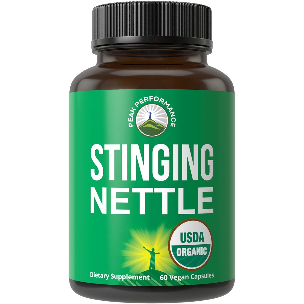 USDA Økologisk Stinging Nettle Vegan kapsler laget med Stinging Nettle Leaf pulver for prostata, hårvekst, allergi. Bedre enn rot eller frøekstrakt. Plantebaserte urter kosttilskudd tabletter, 60 piller