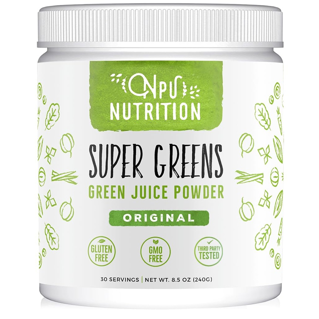 Super Greens Powder Organic Blend: Ikke-GMO Supplement, inkluderer Spirulina, Alfafa, Spinat, Probiotika, Fiber og Digestive Enzymer, Ingen kunstige søtstoffer, 30 Serveringer