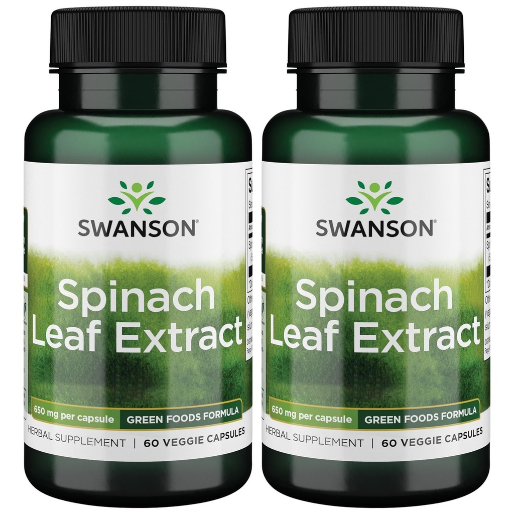 Swanson Spinat Leaf Extract - Herbal Supplement Fremme generell helse - Grønn Mat Formel m / Benefial Tylakoider & Klorofyll - (60 Veggie Capsules, 650mg Hver) (2 Pack)