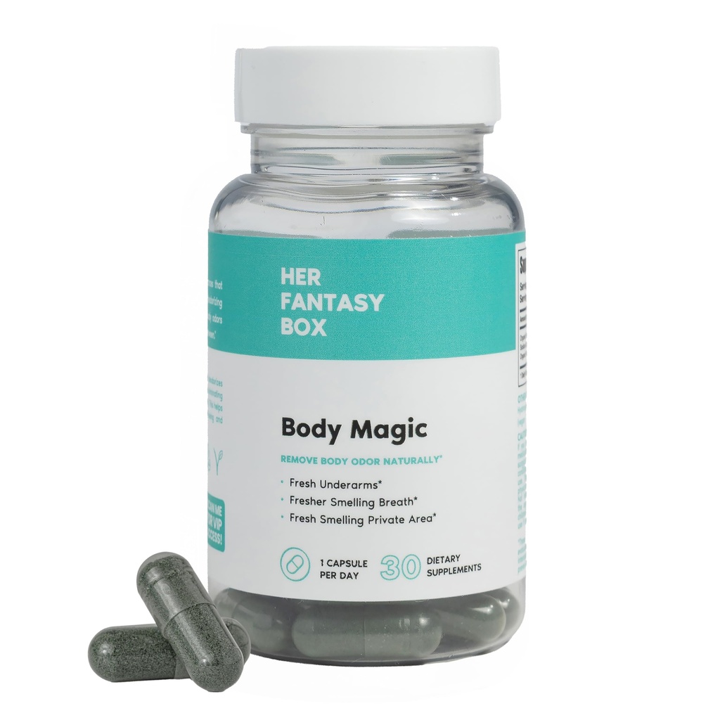 Hennes Fantasy Box | Body Magic | Klorofyll Kapsler - 30 Vegan Capsules for Detox, Digestion, Gut Helse, Hudsupport, og Olie hud - Naturlig energi Booster