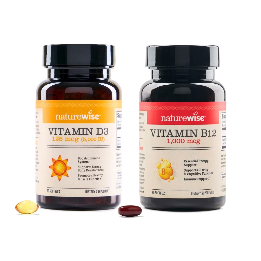 NatureWise Vitamin D3 5000iu, B12 1000mcg Mental Clarity Energi Støtte Immun Helse Ikke-GMO Glutenfri Olive Olje Softgels