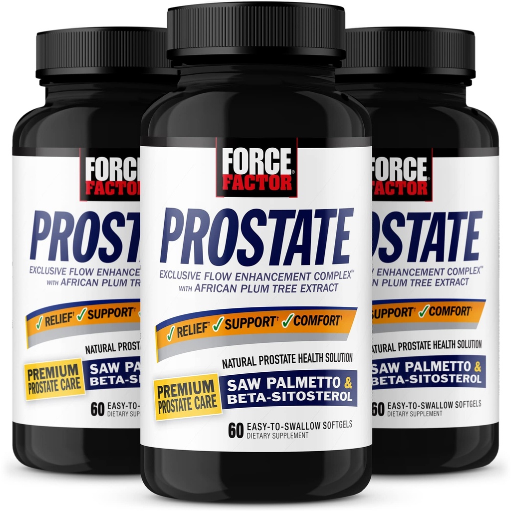 FORCE FACTOR Prostate, 3-Pack, så Palmetto og Beta Sitosterol Supplement for menn, prostata helse støtte, størrelse støtte, urin relief, blader kontroll, redusere nattetid urinasjon, 180 Softgels