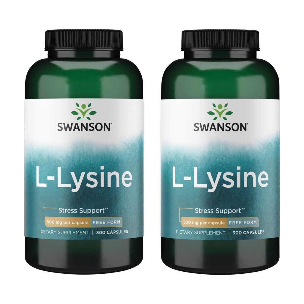 Swanson Free Form L-Lysine - naturlige kosttilskudd for å fremme stress støtte og nervesystem helse - kan fremme rolig humør og avslapning - (300 kapsler, 500 mg hver) 2 pakke