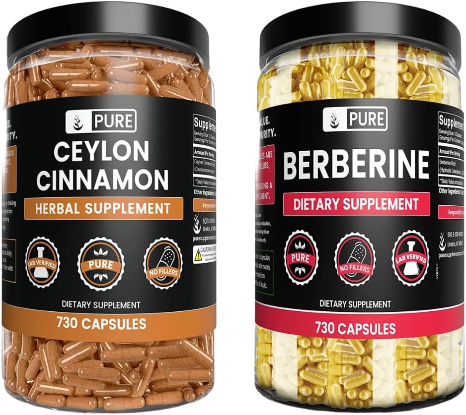 PURE ORIGINALE INGREDIENTS Ceylon kanel og berberinkapsler Bundle (730 kapsler hver) Ingen magnesium eller ris fyllstoffer, Lab verifisert