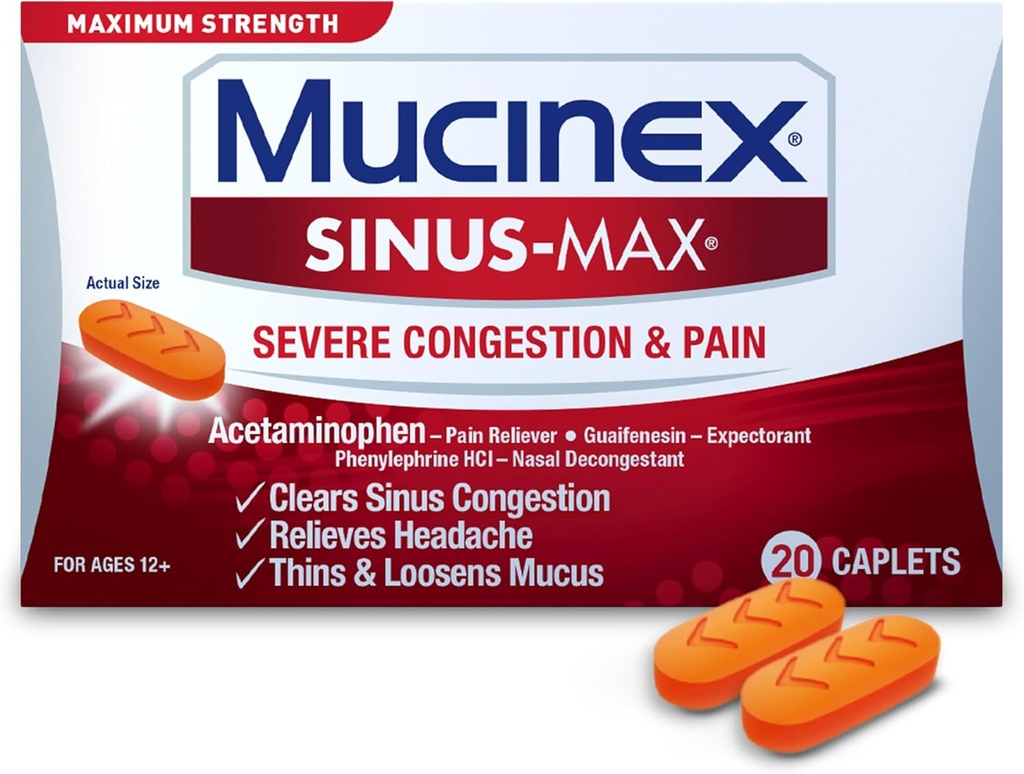 Mucinex Sinus-Max Alvorlig Congestion Relief Caplets, 20 Count