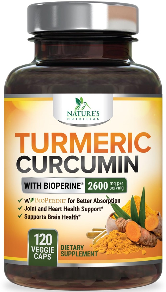 Turmeric Curcumin Supplement 2600 mg - 95% Curcuminoids med organisk gurkemeie & BioPerine Black Pepper ekstrakt for beste absorpsjon, naturlig vegansk felles støtte, ikke-GMO, flaske i USA - 120 kapsler