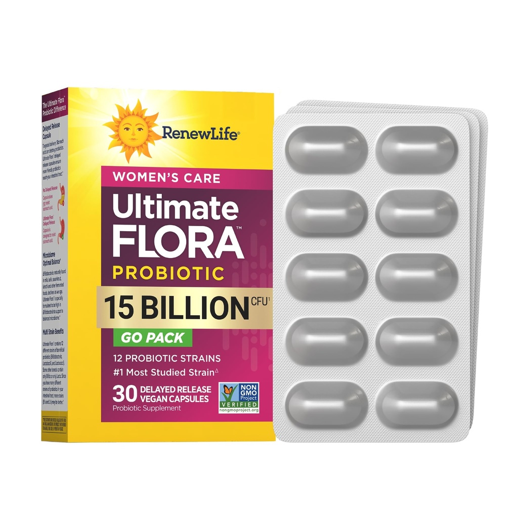 Renew Life Women's Probiotic Capsules, støtter pH-balanse for kvinner, Vaginal, Urinal, Digestive og Immune Helse, L. Rhamnosus GG, Dairy, Soya og Glutenfri, 15 milliarder CFU - 30 Ct
