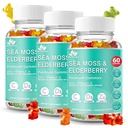 BIO VITALICA Sea Moss Gummies Elderberry BioVitalica - Vitamin C D + Zink - Irsk Seamoss Vegansk Gummy med Sea Moss Gel & pulver for immunitet, Detox - for voksne og barn (3Packs)